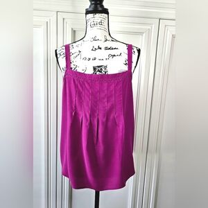 LOFT Top Womens Large Purple Tank Pleated Applique Lace Rayon